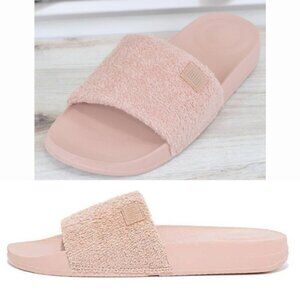 New! FitFlop Womens Iqushion Towelling Slides Beige Size 6